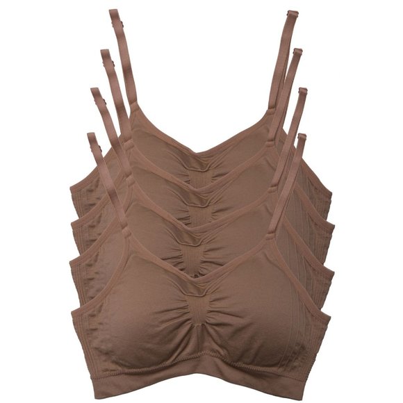 4-Pack Nylon-Spandex Comfort Cami Bra Pullover Design K0100 Dark Beige New NWT